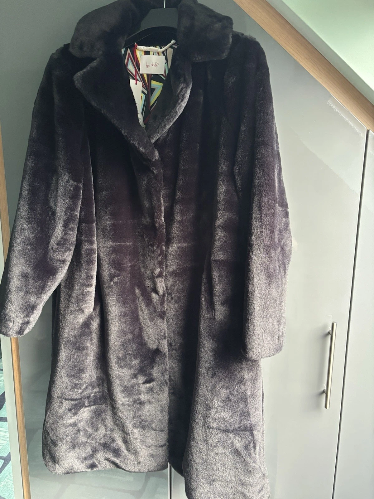 Ben De Lisi Black Full Length Faux Fur Coat size 18