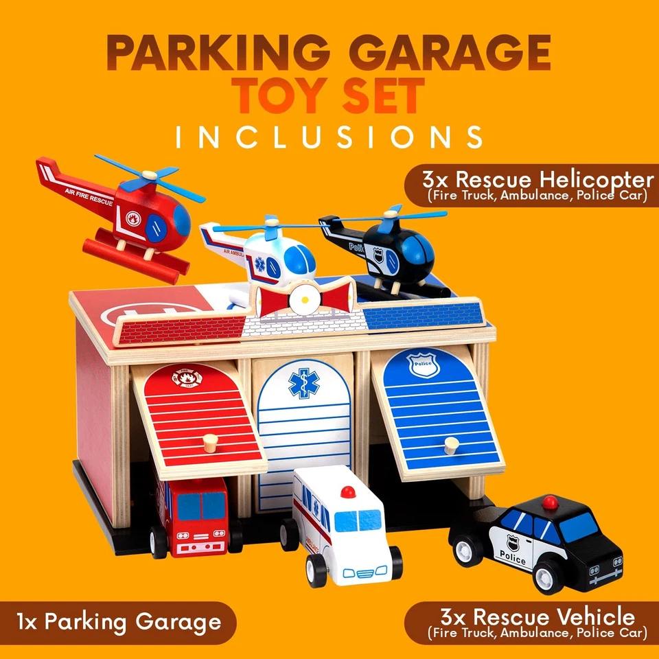 Rescue Station Kids Playset - 2-Level, 3-Bay Parking Garage Toy Set with Fire... - Image 2 of 4