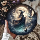 Witch Under Moonlight Tin Metal Signs 8x8" Round Metal Wall Art - Vintage Iron S