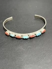 NATIVE AMERICAN 925 STERLING SILVER CORAL AND TURQUOISE CUFF BRACELET