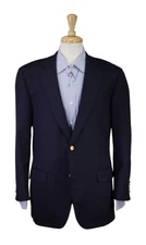 Paul Stuart Navy Blue Gold Metal Buttons Super 120's Wool Blazer Jacket 41R 42R