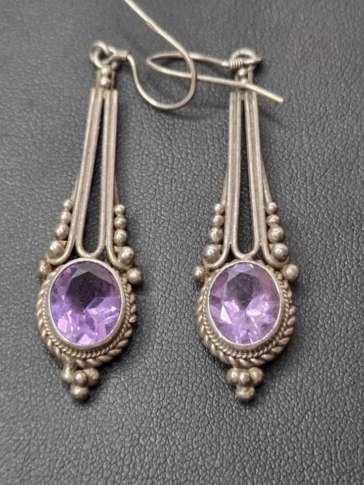 Conjunto de joyería de amatista de ley 925 vintage anillo pendientes broche 24 g Foto 2 de 4