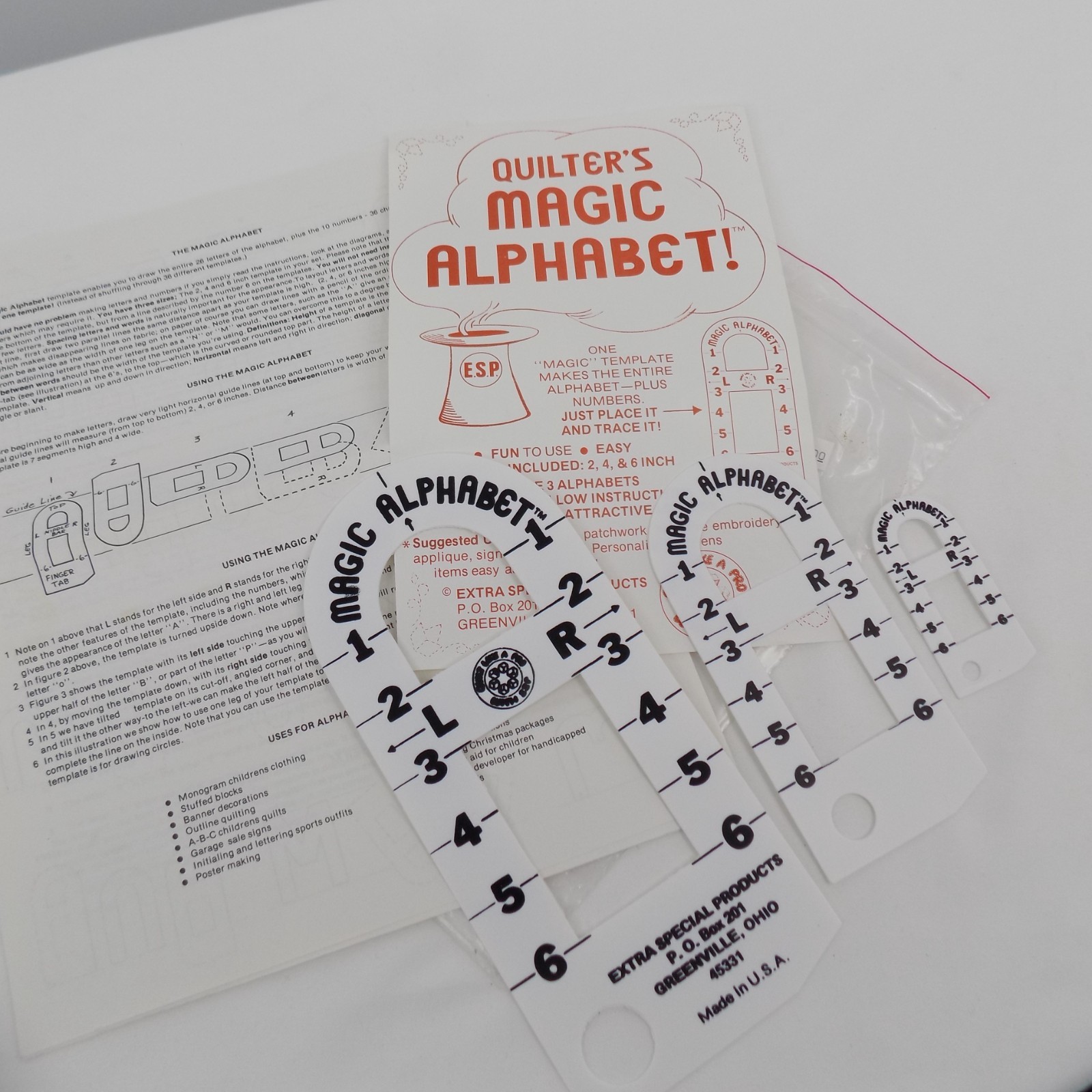 Quilters Magic Alphabet Numbers Template 3 Sizes Quilt Instructions 1981 Vintage