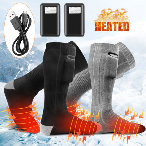 Winter Heated Socks Electric USB Rechargeable Battery Foot Warm Skiing Hunting# - Picture 2 of 19