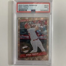 2020 Panini Donruss Highlights Gold /999 Mike Trout #H10 PSA 9