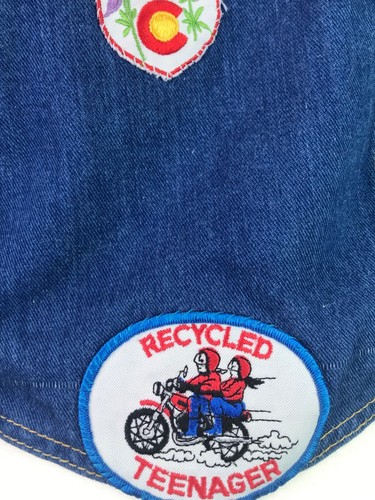 Vintage Denim Biker Vest with Motorcycle Pins and Patches - Size XS/S - Picture 6 of 11