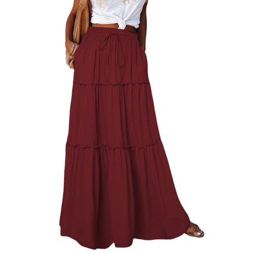 Mujeres Bohemia Cintura Alta Falda Larga Damas Vacaciones Columpio Suelto Boho Maxi Faldas - Imagen 16 de 30