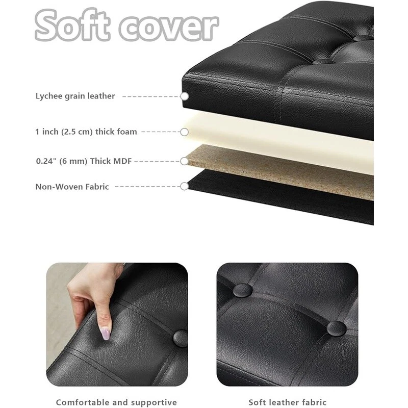 Storage Ottoman Folding Foot Stool W/ Thicker Foam Padded Seat Small Leather New - Image 4 of 4