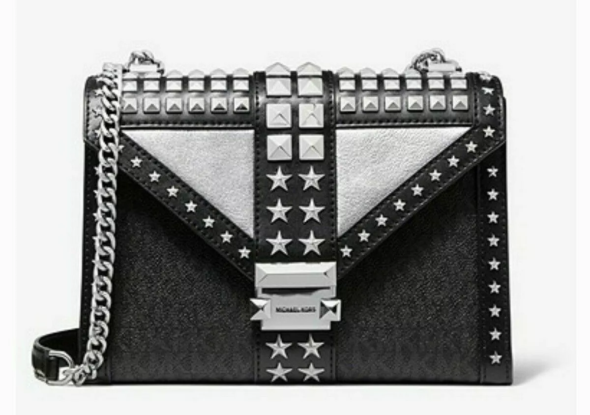 Michael Michael Kors Black Leather Studded CrossBody Handbag Chain