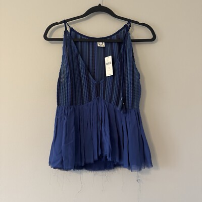 NWT Akemi + Kin Anthropologie Small Blue Sleeveless Tie Shoulder Flowy Tank Top