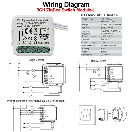 GIRIER Tuya ZigBee 3.0 Smart Switch Module No Neutral Wire Required Smart Home - Picture 5 of 14