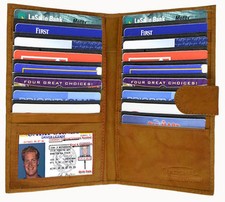 Tan Genuine Leather Mens Wallet 19 Credit Card Holder Checkbook Cover