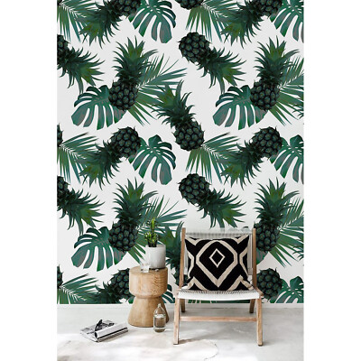 Removable wallpaper Green Pineapple Tropical Exotic Leaves Pineapple Decor