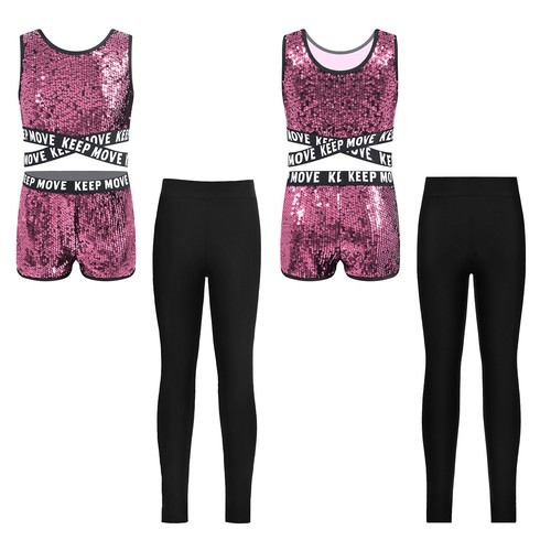 Kids Girls Suit Dance Outfit Criss Cross Straps Set Bottom Shorts Comfortable - Picture 22 of 49