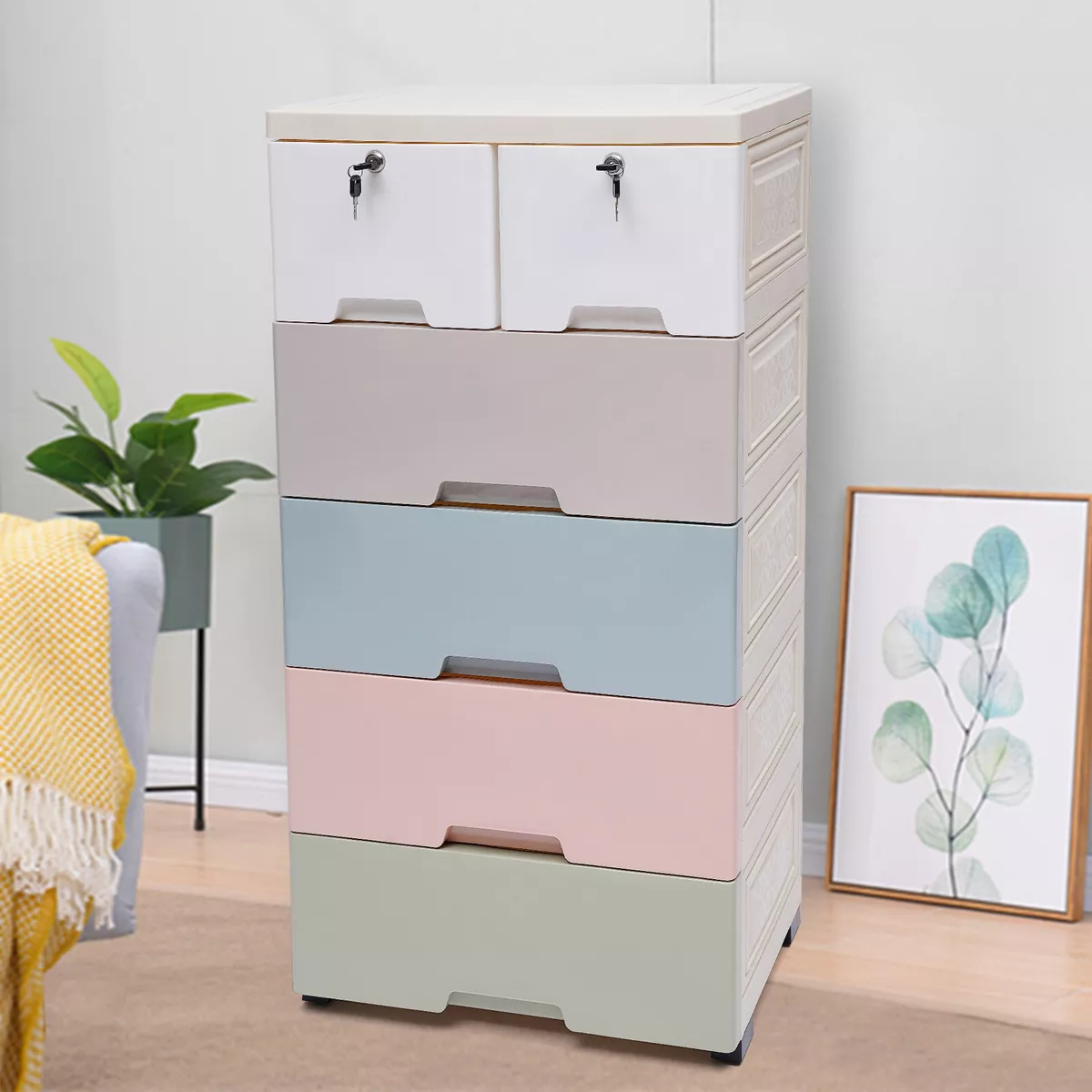 Bedroom 5 Layers Drawer Type Doll Clothes Storage Cabinets Plastic With  Locker