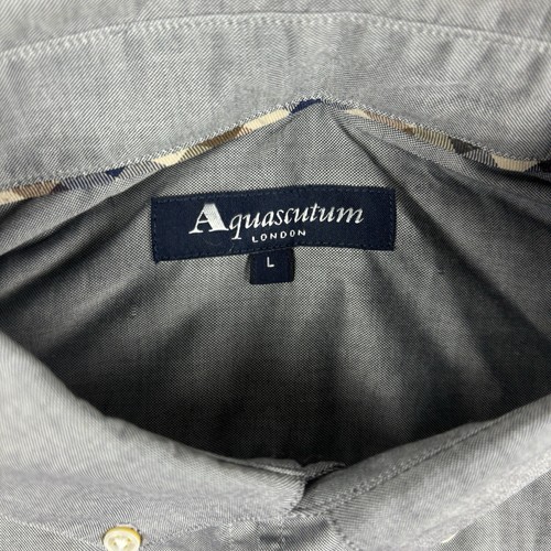 Aquascutum Shirt Mens Large Grey Button Up Cotton Silky Shiny Style London Smart - Picture 2 of 6