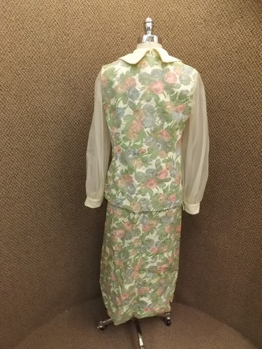 Classy Chic Vtg 60s Montgomery Ward 2 Pc Floral Maxi Dress Sz 12 Textured Sheer - Picture 9 of 12