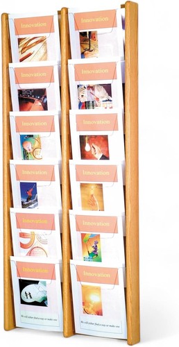 Wooden Mallet Stance 12 Pocket Wall Display Magazine Rack, Mahogany & Light Oak