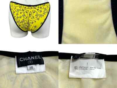 CHANEL シャネル ビキニ イエロー 黄色 ロゴ レア M 38 ビーチ Authentic Chanel Vintage Bikini Swimsuit Yellow Black Size