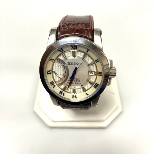 u829 SEIKO Premier Kinetic Direct Stainless Steel Original Leather Wrist Watch - Picture 2 of 6
