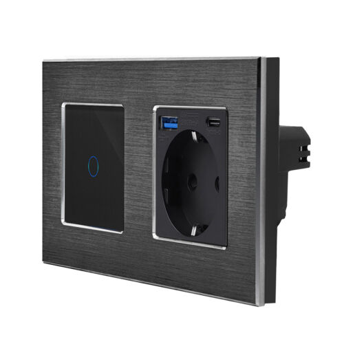 Touch Lichtschalter Steckdosen Wechselschalter Dimmer USB Alurahmen LUXUS-TIME - Bild 99 von 123