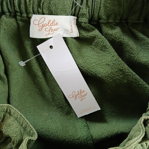 Pantaloni Goldie Lew taglia S verde oro lavaggio acido pull on corda cintura sacchetto di carta nuovi con etichette - Foto 5 di 7