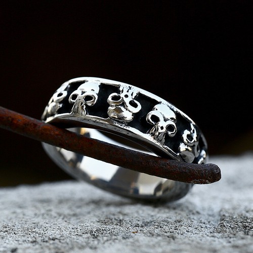 Gothic Circle Skull Band Ring Stainless Steel Men Women Skull Wedding Band Ring - Picture 2 of 4