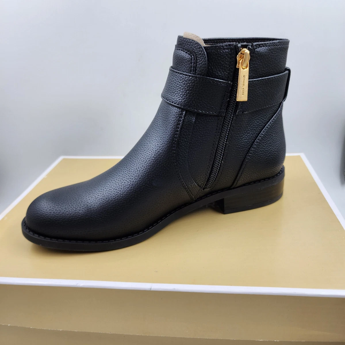 Black leather flat bootie deals