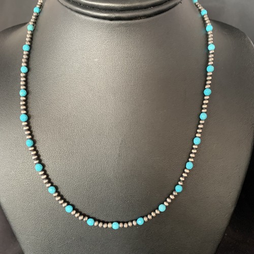 Collar Minimalista Perlas Navajo 3mm Azul Esterlina Turquesa 16" 13591 - Imagen 2 de 12