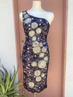 Mandalay Cocktail Dress Purple W/blk Lace Embellished Party Dress Size 6  | eBay