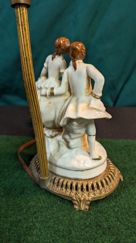 Juego de lámparas de latón de cerámica victoriana de colección - Imagen 9 de 20