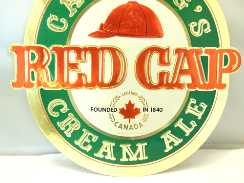 VINTAGE UNUSED CARLING'S RED CAP CREAM ALE , 1960'S ADVERTISNG WALL SIGN 15" dia - Picture 3 of 6