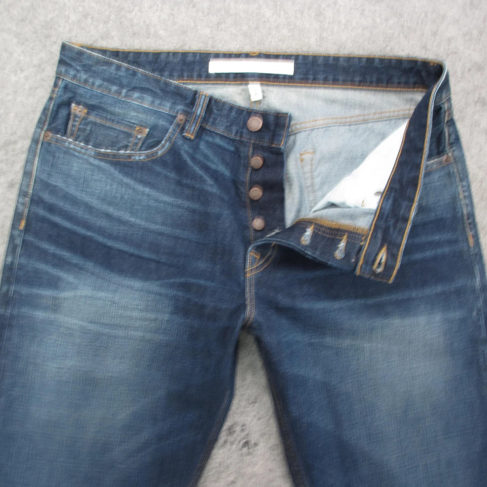 Pantalones de mezclilla rectos Banana Republic para hombre 34x32 azul lavado oscuro blanco roble salvamento Foto 3 de 4