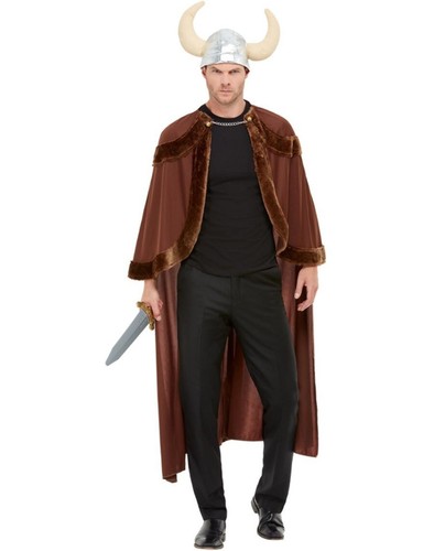 Adult Viking Fancy Dress Cape & Hat Mens Viking Outfit Brown by Smiffys - Picture 5 of 6