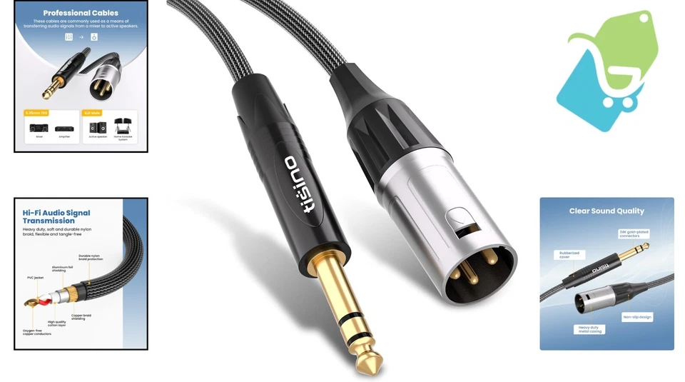 Balanced 1/4" TRS to XLR Male Cable - Gold-Plated for Superior Audio Quality - Image 2 of 4