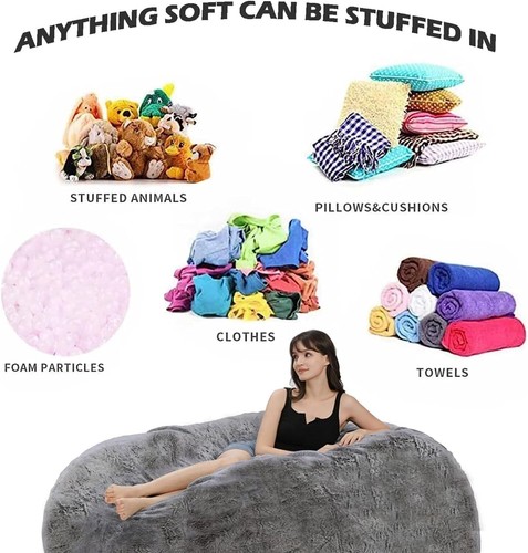 New-Bean Bag,Giant Fur Bean Bag Chair Cover for Adults Kids (Without Filling)Com - Picture 3 of 3