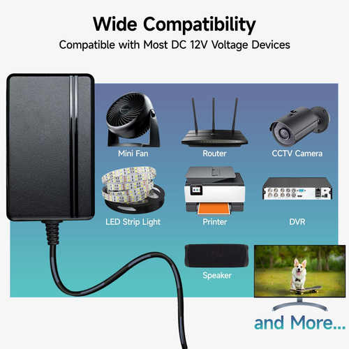 12V DC 3A Power Supply Adapter – 3000mA 6Ft Cord for LED Strips, Routers & More - 第 1/12 張圖片