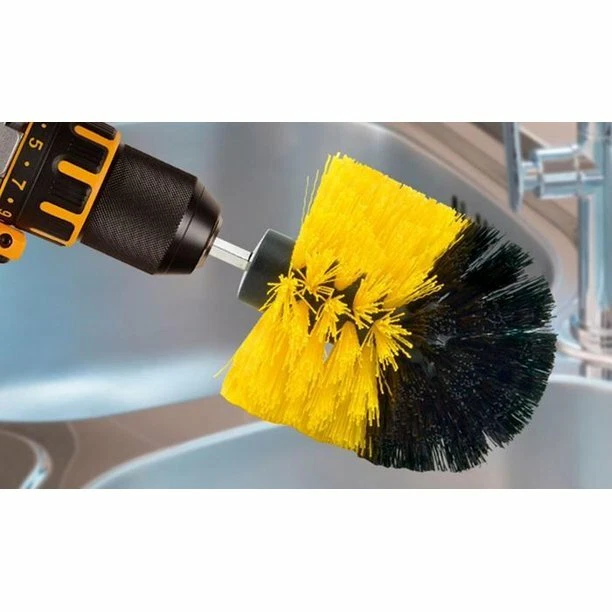 Yellow 3pcs 2 Drill Cleaning Brush Sets For Car Household