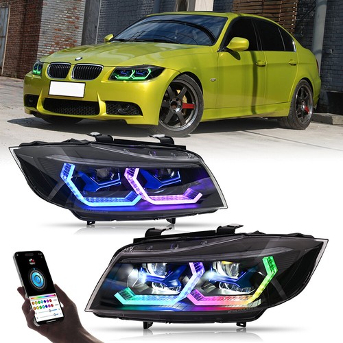 For 2005-2012 BMW E90 E91 3-Series HID Xenon Sedan RGB LED Projector Headlights - Picture 3 of 17