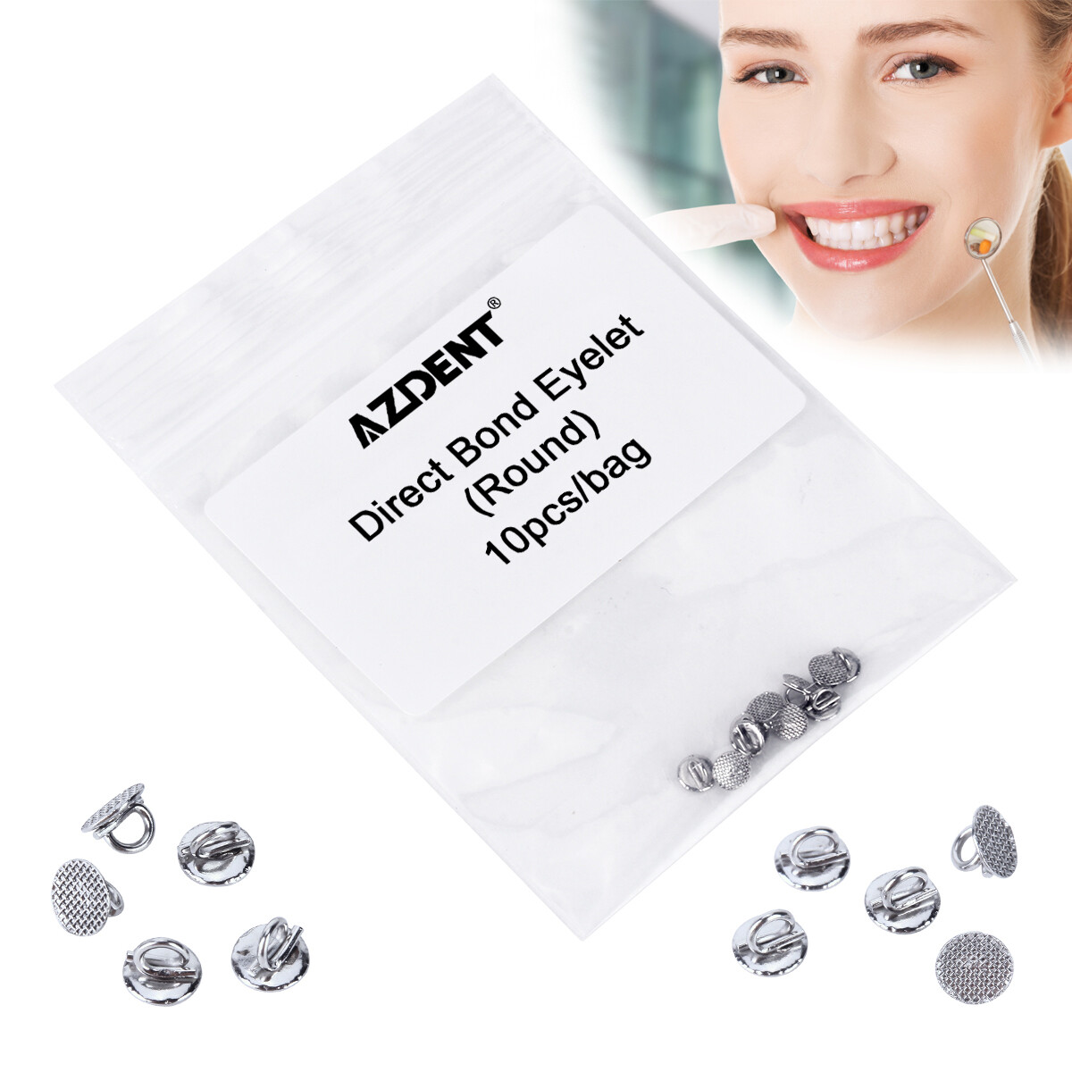 AZDENT Orthodontic Lingual Buttons – Bondable, Round Split Mesh Base (Pack)