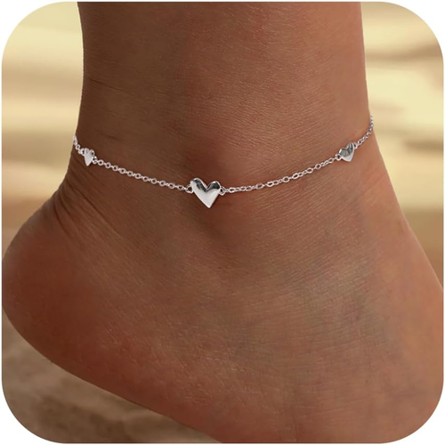 Ankle Bracelets for Women Heart Anklet Bracelets Layered Sterling Silver Shining