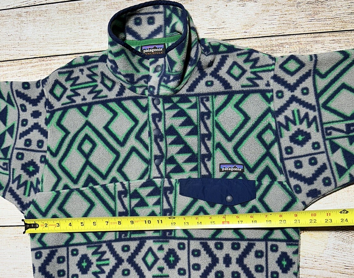 Patagonia Men's Aztec Green Navy Tribal Synchilla Snap-T Fleece