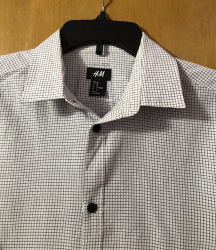 Vintage Men’s H&M Easy Iron Button Up L/S Mini Gingham Down Shirt Size M - Picture 2 of 4