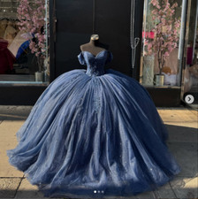 Blue Quinceanera Dresses Glitter Beaded Sweet 15 16 Prom Girl Party Ball Gowns