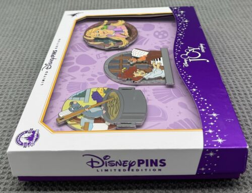 DISNEY D23 EXPO 2024 JOY DAILY JUMBO 3 PIN BOX SET REMY OLIVER RAPUNZEL LE250 - Foto 4 di 11