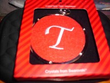 HARVEY LEWIS Christmas ORNAMENT MONOGRAM INITIAL LETTER T Red Swarovski Elements