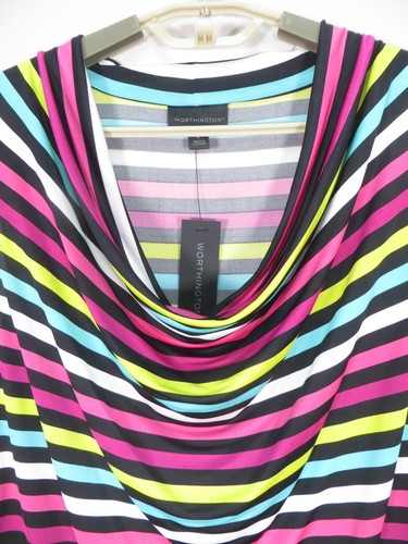 NWT WORTHINGTON Women Thin Stretch Comfy Poly Tank Top Cowl Neck Striped L - Picture 3 of 12