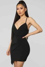 Fashion Nova I Want You Back Surplice Black Dress Size Medium ~ EUC
