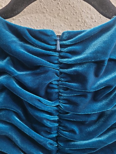 ML Monique Lhuillier L/S Velvet Ruched Cocktail Dress In Ocean Size 6 New - Picture 12 of 14