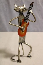 NEW  Metal CAT Sculpture,  Guitar Player